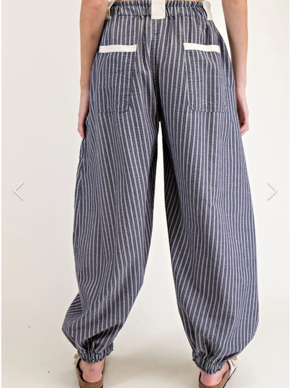 Three Bird Nest Navy Striped Wide-Leg  Pants - Picture 2 of 5